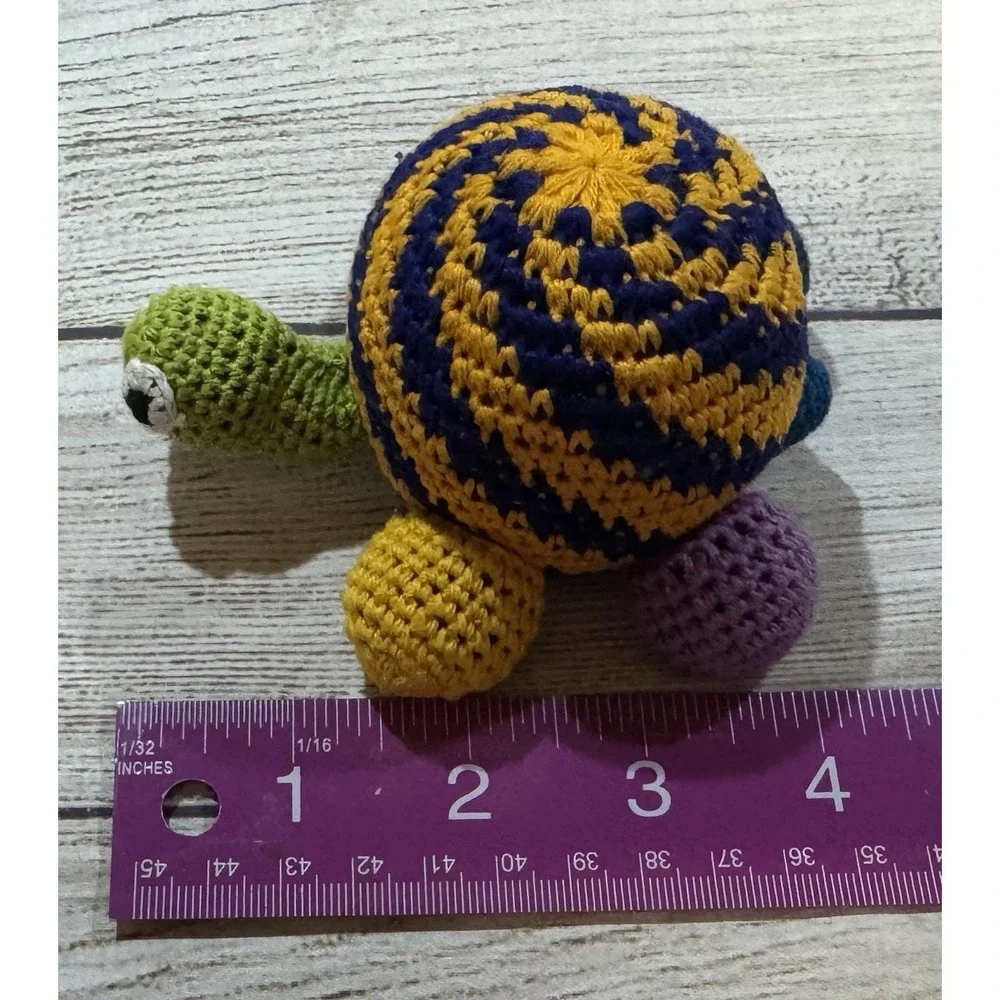 Adorable Hand Made Knitted Turtle Plush Colorful Retro BIG Bug Eyes GT12